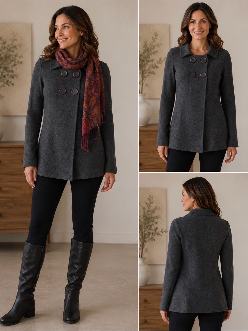 Women’s wool Joie Black/Gray Knit Cardigan with Structured Collar